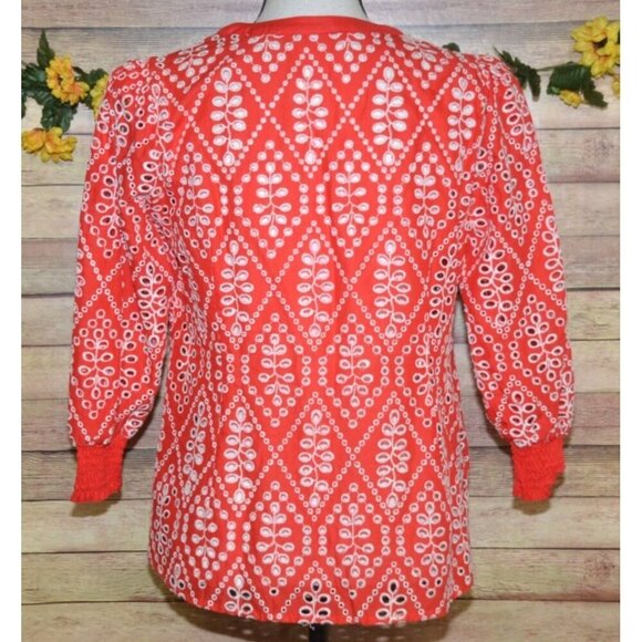 Cabi Ladies S Red Lyric Eyelet Button Front Blouse Top Size S Puff Sleeves - Picture 7 of 12